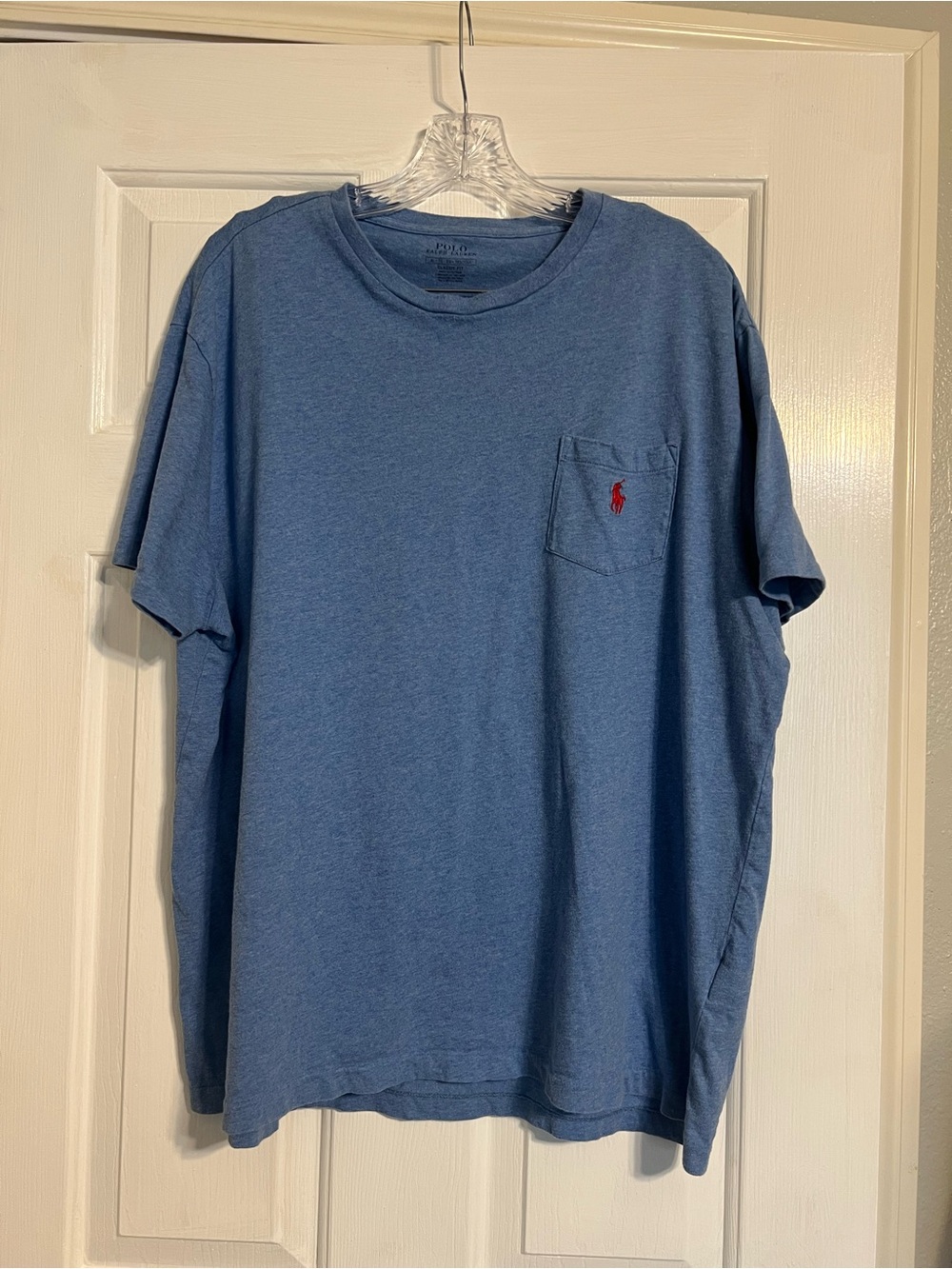 Polo by Ralph Lauren Heather Light Blue Pocket Tee with Red Pony